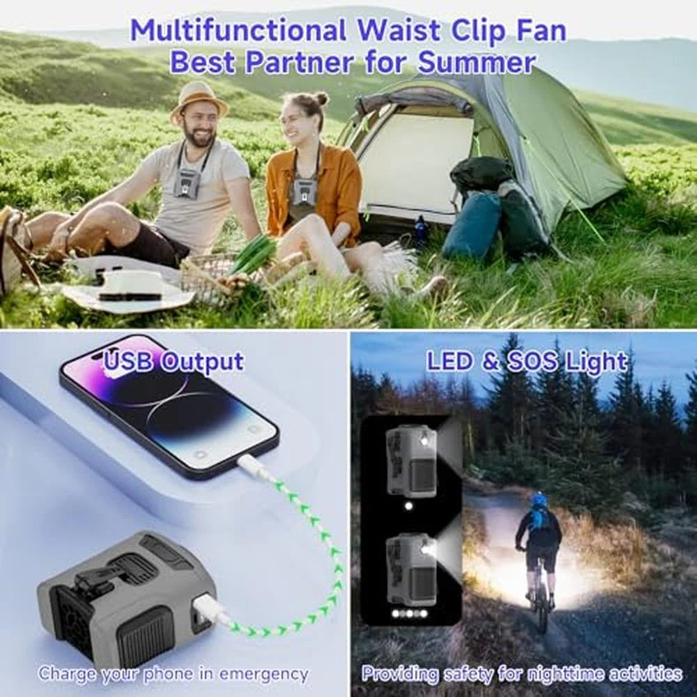 "Wearable Waist Fan & Charger - Stay Cool, Stay Powered"