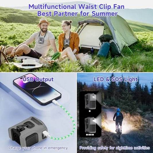 "Wearable Waist Fan & Charger - Stay Cool, Stay Powered"